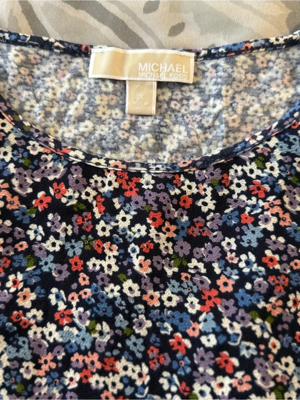 Michael Kors Navy Floral Short Sleeve Scoop Neck Tee
